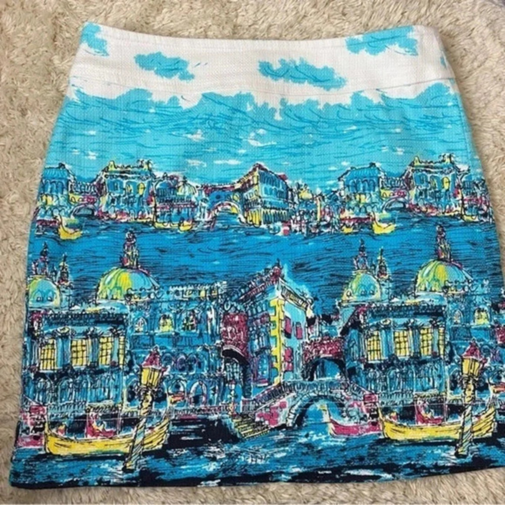 Talbots Women’s Pencil Skirt Venice Italy Canal Cityscape Scene Lined Size 10p